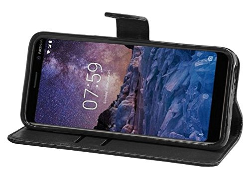 KAV Nokia 7 Plus Case, Premium PU Leather Wallet Case Cover - Black