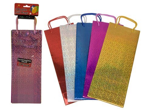 WhizzTech - Holographic Gift Wine Bottle Bag - Assorted Colours - Pack of 12