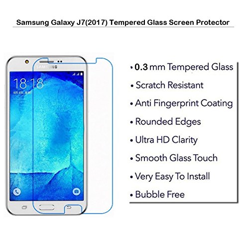 Samsung Galaxy J7 2017 Protectors, Tempered Glass Protective Films Invisible Transparent Clear Protection Display Shield for Samsung Galaxy J7 2017 - (Pack of 2)