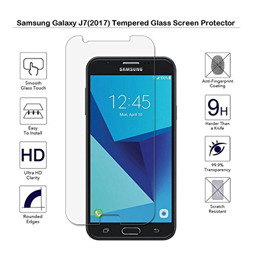 Samsung Galaxy J7 2017 Protectors, Tempered Glass Protective Films Invisible Transparent Clear Protection Display Shield for Samsung Galaxy J7 2017 - (Pack of 2)