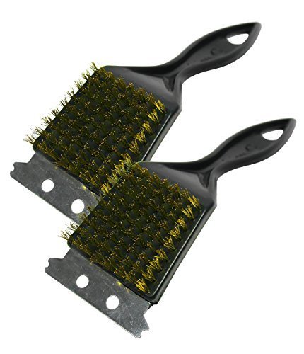 Kingfisher 2 x BBQ Brass Bristle Cleaner Brushes with Metal Scrapers