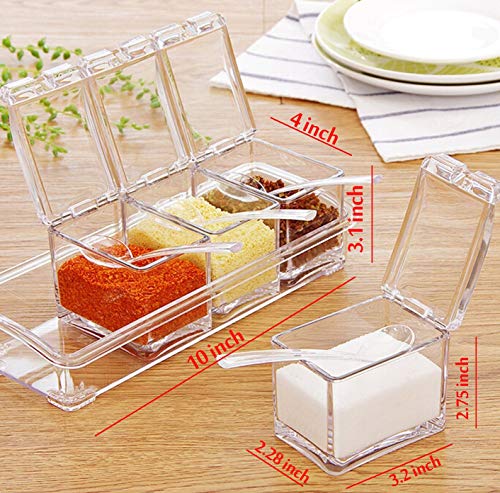 Spice/Sugar/Salt/Pepper/etc/Pots - 4 Piece Acrylic Seasoning Box - Storage Container Condiment Jars - Cruet with Cover and Spoon