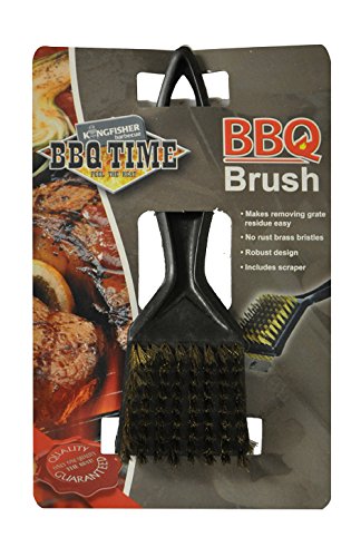Kingfisher BBQBRUSH BBQ Bristle Cleaner Brush with Metal Scraper, Black/Brass, 20.8 x 13 x 4.4 cm