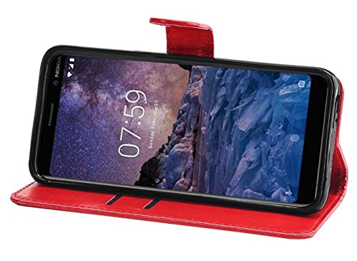 KAV Nokia 7 Plus Case, Premium PU Leather Wallet Case Cover - Red