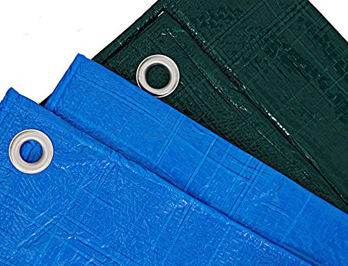 KAV Universal Premium Cover Tarpaulin Waterproof Heavy Duty Tarp with Eyelets Ground Sheet in Blue or Green for Garden Furniture, Pool, Car, Truck