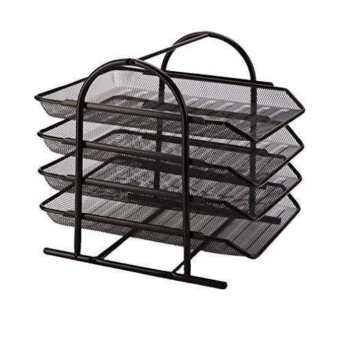 4 Tier File Rack 4-Tier File Rack Metal Mesh Letter Tray Scratch-Resistant Stackable Fo ...