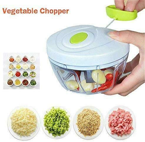 Hand Chopper Manual Food-Processor - Pull String to Slice Vegetables, Onions, Garlic, Meat, Nuts in Seconds - Curved Stainless Steel Removable Blades, Non-Slip Base, BPA-Free, Dishwasher-Safe