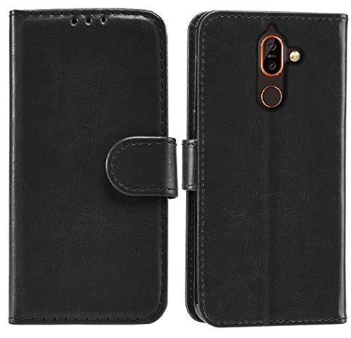 KAV Nokia 7 Plus Case, Premium PU Leather Wallet Case Cover - Black