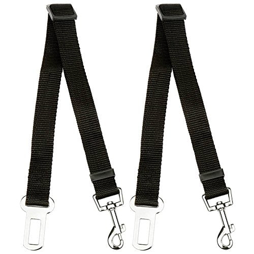 KAV Premium Car Seat Belt for Dogs Cats Pets, Adjustable Leads Harness for Cars Vehicle with Polypropylene Strap, Zinc Alloy Swivel Snap and Metal Buckles - 2 Pack Belt (Black)