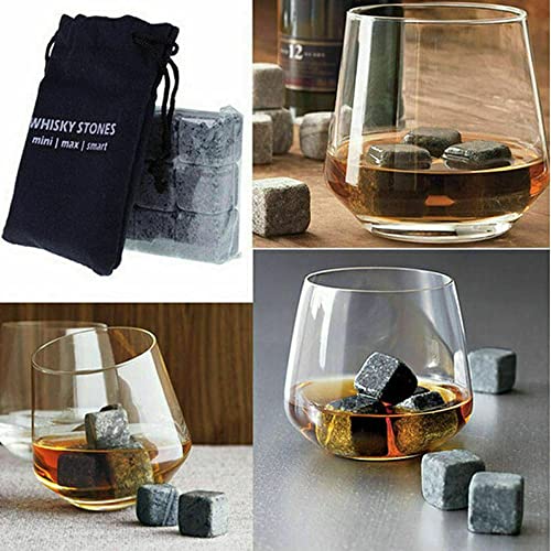 KAV 9 Pcs Reusable Whisky Granite Stones Set Refreezable Ice Drink Cubes Chilling Rocks Gift Set with Pouch for Cold Drinks, Scotch, Brandy