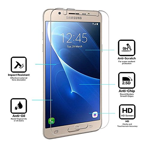 Samsung Galaxy J7 2016 Protector, Tempered Glass Protective Films Invisible Transparent Clear Protection Display Shield for Samsung Galaxy J7 2016 - (Pack of 3)