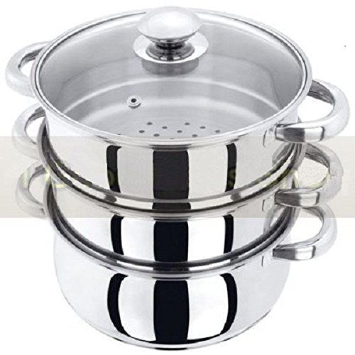 New 3PC Stainless Steel Steamer Cooker Pot Set PAN Cook Food Glass LIDS COOKWARE