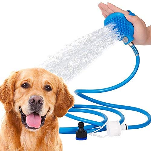 Weimi Pet Shower Sprayer and Scrubber in-One Indoor Outdoor Shower Tool kit for Dog Cat with Grooming Brush Head 7.5 Ft Hose and Scrubber