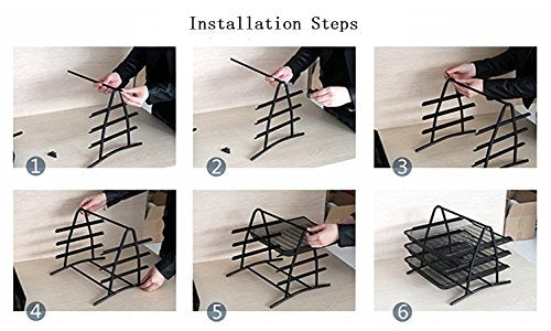 4-Tier File Rack Metal Mesh Letter Tray Scratch-Resistant Stackable Foolscap Rack Desk Document Organizer