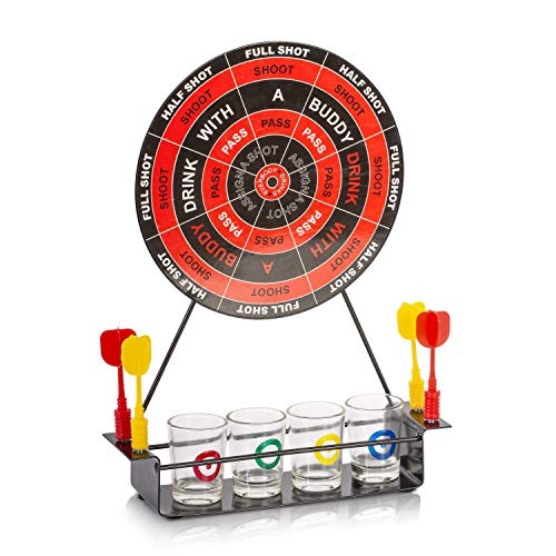 KAV - Fun Dart Board Shots Drinking Party Game Set Including 4 x colourful Shot Glasses, 4x Magnetic Darts and 1x Metal Dart Board ideal for Christmas, Birthday’s, Parties