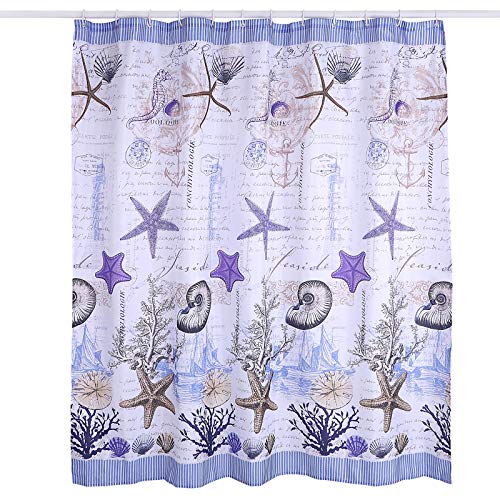 KAV Polyester Fabric Shower Mould and Mildew Resistant Curtain 180 x 180 cm (71 x 71 Inch) Under Water Design Bathroom Accessories- Purple Sea Star, Waterproof