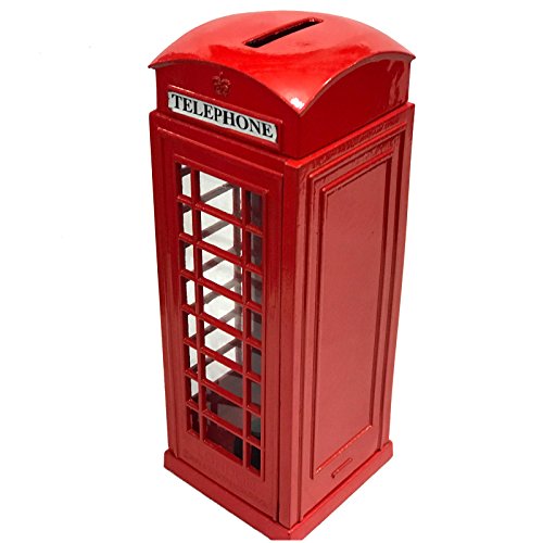 KAV Red Telephone Booth Money Coin Spare Change Piggy London Street Bank Britain Metal Souvenir Gift Model Box Jar Large, cast iron, 8X5.5X14cm