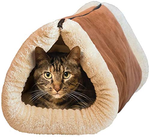 MAXCARE Deluxe 2 in 1 Tube Cat Mat and Bed, Large Pet Bed with Self-heating Thermal Core Furniture&Carpets Fur-free Warm House for Cat / Puppy, Plush Pet Accessories