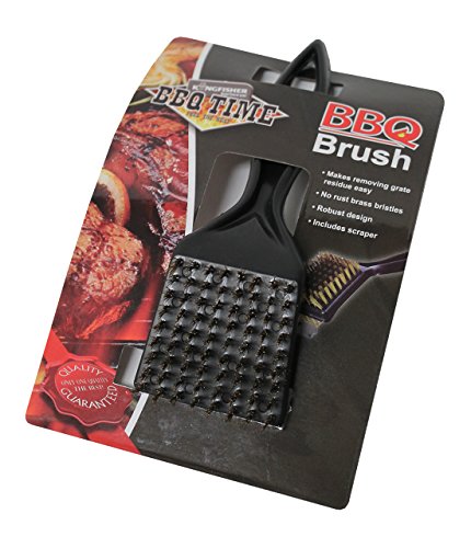 Kingfisher 2 x BBQ Brass Bristle Cleaner Brushes with Metal Scrapers