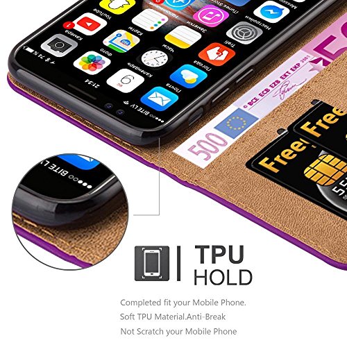 iPhone X Case, PU Leather Wallet Case Flip Cover with Card Slots & Stand For Apple iPhone X - Purple