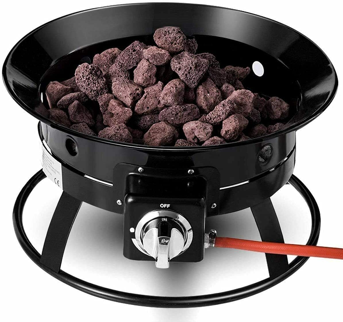 KAV Outdoor Gas Fire Pit Bowl - Portable LPG Patio Heater with Hose, Lava Rocks and Base - Lightweight Clean and Smokeless Campfire Perfect for Garden, Beach or Camping - 48cm (19 INCH)